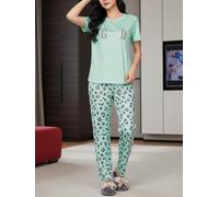Ensemble de pyjama 2 pièces doux pour femme, haut à manches courtes avec pantalon long, vêtements de nuit deux pièces pour la maison et les voyages