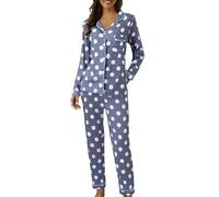 Ensemble De Pyjama 2 Pièces En Coton Super Doux Pour Femme Pyjama Avec Col En V À Manches Longues Combinaison Coupe Ample Confortable Vêtements De Loisirs, Intérieures, Maison, Chambre, Salle