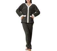 Ensemble de pyjama 2 pièces en polaire super doux et moelleux pour femme avec fermeture éclair quart de long, haut de pyjama à manches longues et pantalon à jambes larges, ensemble de vêtements de