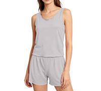 Ensemble de pyjama 2 pièces en soie glacée pour femme, haut sans manches avec short à taille élastique, tenue super douce, rafraîchissante et solide, vêtements de nuit légers et confortables à porter