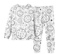 Ensemble de pyjama 2 pièces peint à la main pour enfants garçons et filles - Vêtements d'intérieur mignons et amusants - Noir et blanc - Beige - 8 à 9 ans