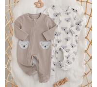 Ensemble de pyjama 2 pièces pour bébé garçon/fille nouveau-né, avec body à manches longues zippé et pantalon en tricot doux imprimé de koalas et de rayures 6-9M,0-1M,1-3M,3-6MTout ImpriméPolyester