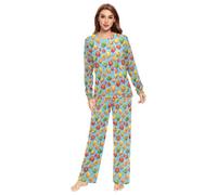 Ensemble de pyjama 2 pièces pour femme avec motif poivron coloré et bleu, Poivron coloré bleu dessin animé, XX-Small
