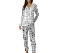 Ensemble de pyjama 2 pièces pour femme - Haut boutonné à manches longues et bas amples - Doux au toucher - Ensemble de pyjama léger et confortable - Vêtements de détente à imprimé mignon, Cendré clair