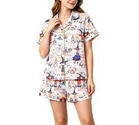 Ensemble de pyjama 2 pièces pour femme - Pyjama court pour Halloween, bleu, M