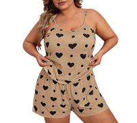 Ensemble de pyjama 2 pièces pour femme, pyjama sans manches, tenue de nuit grande taille, ensemble débardeur et short, chaussons doux pour petite fille 1, kaki, 4XL