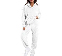 Ensemble de pyjama 2 pièces pour femme, tenue de détente, tenue d'intérieur, chemise de nuit à manches longues et pantalon de jogging à taille élastique avec poches, pyjama doux, blanc, XS