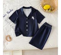 Ensemble de pyjama 2 pièces pour garçons, Top à manches courtes ouvert devant et short, en tissu tricoté imprimé, doux, ignifuge, confortable, minimaliste, cool et agréable à la peau, tenue d'intérieu