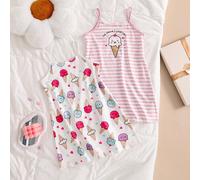 Ensemble de pyjama 2 pièces pour jeunes filles, robe de camisole en tricot confortable, douce et mignonne avec imprimé lapin blanc et rose 6Y,7Y,8Y,4Y,5YCartoonPolyester