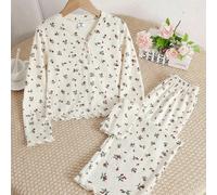 Ensemble de pyjama 2 pièces pour préadolescentes, mignon et doux, avec motif de nœud minimaliste et coloré, col en V à demi-ouvert avec volants, manches longues et pantalon, doux et confortable 8Y,9Y,