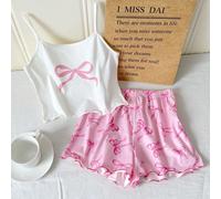 Ensemble de pyjama 2 pièces rose et blanc pour fille préadolescente, boîte mystère d'été mignonne, motif minimaliste nœud & rayures, manches courtes, ample et confortable 7Y,8Y,9Y,10Y,11Y,12Y,13Ygraph