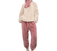 Ensemble de pyjama 3 pièces en flanelle polaire pour femme - Haut à manches longues et pantalon et écharpe moelleuse - Doux et confortable - Chaud - Vêtements de nuit d'hiver pour femme - Vêtements de