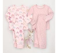 Ensemble de pyjama 4 pièces ajusté pour bébé fille - Top à manches longues imprimé de pois, arc-en-ciel, cœur et pantalon à taille élastique 2Y,3Y,9-12M,12-18M,18-24MCartoonPolyester