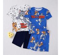 Ensemble de pyjama 4 pièces pour garçon préadolescent, imprimé de collaboration de dessin animé mignon, doux et confortable, avec un ajustement près du corps. Short à manches courtes pour l'été 8Y,9Y,
