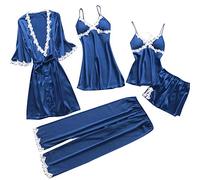Ensemble de pyjama 5 pièces pour femme en satin de soie kimono - Vêtements de nuit en satin 5 pièces - Ensembles de vêtements de nuit pour adultes vêtements de nuit nuit taille 36 38 petite chemise de