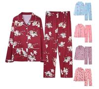 Ensemble de pyjama à boutons pour femme, chemise à manches longues et pantalon long, imprimé floral, vêtements de nuit grande taille avec deux poches, ensemble de pyjama à fleurs pour femme, rose, M