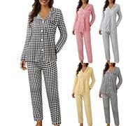 Ensemble de pyjama à carreaux pour femme - Ensemble de pyjama à manches longues - Coupe classique - Tartan - 2 pièces - Vêtements de détente à manches longues - Vêtements de nuit boutonnés - Vêtements