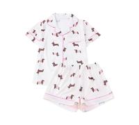 Ensemble de pyjama à imprimé Teckel pour femme, vêtement de nuit à manches courtes avec boutons et shorts, vêtements de détente mignons avec motif de chien dessiné, vêtements de nuit doux et