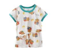 Ensemble de pyjama à manches courtes et col rond pour bébé garçon avec imprimé animaux mignons et t-shirt court en coton décontracté vêtements de nuit doux d'été (vert, 18-24 mois)