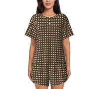 Ensemble de pyjama à manches courtes pour femme avec imprimé amour pour la Saint-Valentin, les vacances d'été, l'intérieur et l'extérieur, Noir , S