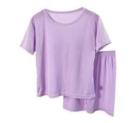 Ensemble de pyjama à manches courtes pour filles, printemps et été, couleur unie, pour la maison, ensemble de pyjama pour bébé fille d'un an (violet, 8-9 ans)