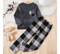 Ensemble de pyjama à manches longues avec pantalon pour garçon préado, en polaire avec blocs de couleurs et motif à carreaux, avec poches, pour l'automne et l'hiver 8Y,9Y,10Y,11-12Y,13-14YVichyFlanell