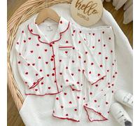 Ensemble de pyjama à manches longues pour bébé fille, motif à pois et cœurs, style décontracté et polyvalent 6-9M,9-12M,12-18M,18-24M,2-3YGéométriquePolyester