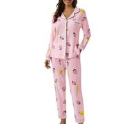 Ensemble de pyjama à manches longues pour femme avec revers imprimé | Ensemble de pyjama 2 pièces avec haut boutonné et poches - Tenue décontractée et confortable - Coupe ample - Vêtements de