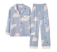 Ensemble de pyjama à manches longues pour femme HIMI HIMIFASHION - Pyjama en coton à boutons - Vêtement de nuit confortable - Ensemble de deux pièces pour dormir, bleu, 3XL