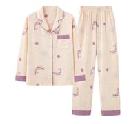 Ensemble de pyjama à manches longues pour femme HIMI HIMIFASHION - Pyjama en coton à boutons - Vêtement de nuit confortable - Ensemble de deux pièces, Violet C, M