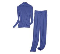 Ensemble de pyjama à manches longues pour homme - Col mi-haut - Confortable - Extensible - Modal - Léger - Décontracté - Vêtement de nuit simple - Couleur unie - Vêtement de nuit fin et respirant