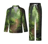 Ensemble De Pyjama À Manches Longues pour Homme - Sentier Forestier Ensemble De Nuit Chaud d'automne Décontracté Et Ample Composé d'un Haut Doux À Manches Longues Et d'un Pantalon Long.