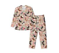 Ensemble de pyjama à manches longues pour homme Teckel S à XXL pour un usage quotidien à la maison, escapades de week-end, Noir/blanc, XXL