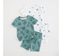 Ensemble de pyjama ajusté pour bébé garçon en 4 pièces: Top en maille à encolure ronde à manches courtes avec motif animal de dessin animé, short à taille élastique 2Y,3Y,9-12M,12-18M,18-24MCartoon,Gé