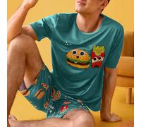 Ensemble de pyjama amusant avec imprimé de restauration rapide américaine, hamburger, frites, pizza, hot-dog. Tenue décontractée et confortable pour hommes L,M,S,XL,XXLHalloweenTissu tricoté
