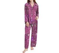 Ensemble de pyjama amusant pour femme - Imprimé - Chemise légère avec pantalon ample - Vêtement de nuit fantaisie d'hiver 2 pièces - Confortable - Tenue d'intérieur tendance, rose vif, XXL