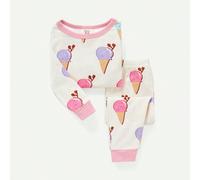 Ensemble de pyjama bébé fille près du corps, dessin amusant de crème glacée, col rond, haut à manches régulières et pantalon couvert 2Y,3Y,6-9M,9-12M,12-18M,18-24M,0-1M,1-3M,3-6MgraphiqueCoton