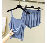Ensemble de pyjama caraco et short avec bordure en dentelle de couleur unie pour femmes, vêtement de nuit ample et fin pour les vacances d'été, la plage, le yoga, les vacances, le salon en polyester