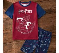 Ensemble de pyjama confortable comprenant un t-shirt à manches courtes bordeaux avec un imprimé emblème d'académie pour garçon préadolescent et un short bleu marine 8Y,9Y,10Y,11Y,12YCartoon,Portrait,L