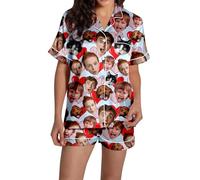 Ensemble de pyjama confortable en satin à manches courtes avec short imprimé doux pour femme, bleu ciel, XL