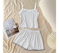Ensemble de pyjama confortable et décontracté en 2 pièces pour filles préadolescentes, avec camisole à pois noirs et blancs, nœud en ruban et garniture florale, short rose ajusté 7Y,8Y,9Y,10Y,11Y,12Y,