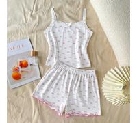 Ensemble de pyjama confortable et décontracté en 2 pièces pour filles préadolescentes, avec camisole à motif floral et short avec nœud rose, marque Dozemod 7Y,8Y,9Y,10Y,11Y,12Y,13YPlantesÉtoffe