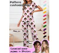 Ensemble de pyjama court à manches courtes pour femmes personnalisé par Printstory, peut imprimer n'importe quel motif. Pyjamas personnalisés avec photos, images amusantes personnalisées, vêtements de