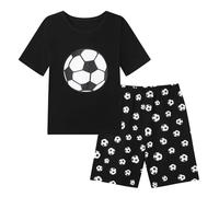 Ensemble de pyjama court en coton pour garçons de 3 à 11 ans, Noir-football, 11 ans