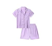Ensemble de pyjama court en satin pour filles, en soie, pour l'été, pour enfants, violet, 13-14 ans