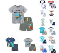 Ensemble De Pyjama Court Garçon Coton Dinosaure Imprimé - Ensemble T-Shirt À Manches Courtes Et Short Pour Garçon Léger D'été - Tops Et Short Enfant Confort - Vetements De Nuit Enfant 2-7 Ans