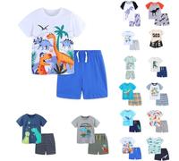 Ensemble De Pyjama Court Garçon Coton Dinosaure Imprimé - Ensemble T-Shirt À Manches Courtes Et Short Pour Garçon Léger D'été - Tops Et Short Enfant Confort - Vetements De Nuit Enfant 2-7 Ans