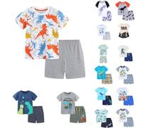 Ensemble De Pyjama Court Garçon Coton Dinosaure Imprimé - Ensemble T-Shirt À Manches Courtes Et Short Pour Garçon Léger D'été - Tops Et Short Enfant Confort - Vetements De Nuit Enfant 2-7 Ans