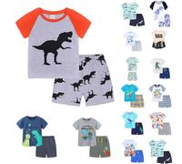 Ensemble De Pyjama Court Garçon Coton Dinosaure Imprimé - Ensemble T-Shirt À Manches Courtes Et Short Pour Garçon Léger D'été - Tops Et Short Enfant Confort - Vetements De Nuit Enfant 2-7 Ans