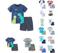 Ensemble De Pyjama Court Garçon Coton Dinosaure Imprimé - Ensemble T-Shirt À Manches Courtes Et Short Pour Garçon Léger D'été - Tops Et Short Enfant Confort - Vetements De Nuit Enfant 2-7 Ans